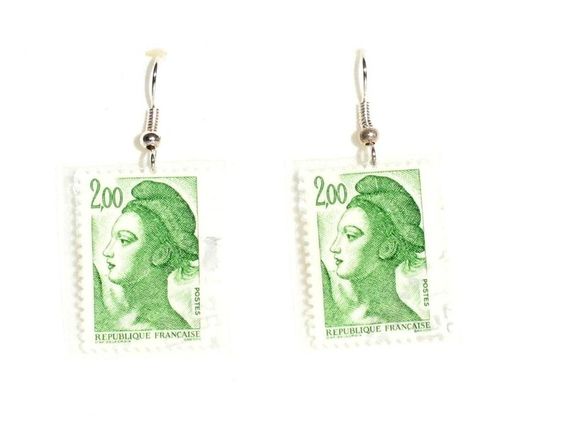 boucles d'oreilles timbres mariannes vertes2