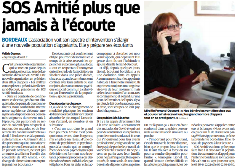 2020 03 29 SOS Amités plus que jamais à l'écoute