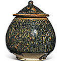 A russet-splashed 'partridge feather' lotus <b>bud</b>-<b>form</b> <b>jar</b> and cover, Northern Song-Jin dynasty (960-1234)