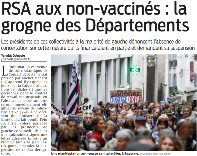 2021 10 31 SO RSA aux non-vaccinés la grogne des Départements
