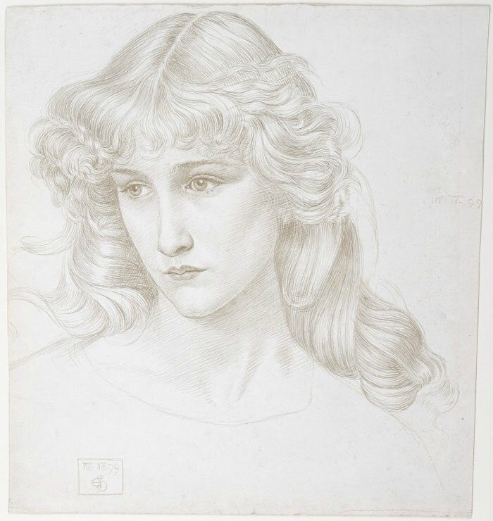 Joseph Edward Southall, Head of a Girl, 1899