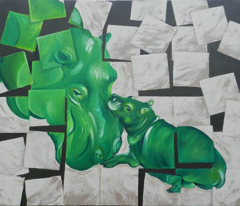 Hyppo Vert 55x46 Huile et Acrylique sur toile 320€