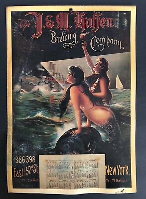 The J & M HAFFEN BREWING company NewYork Mermaid Cardboard Advertising