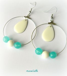 bo creoles gouttes blanc turquoise