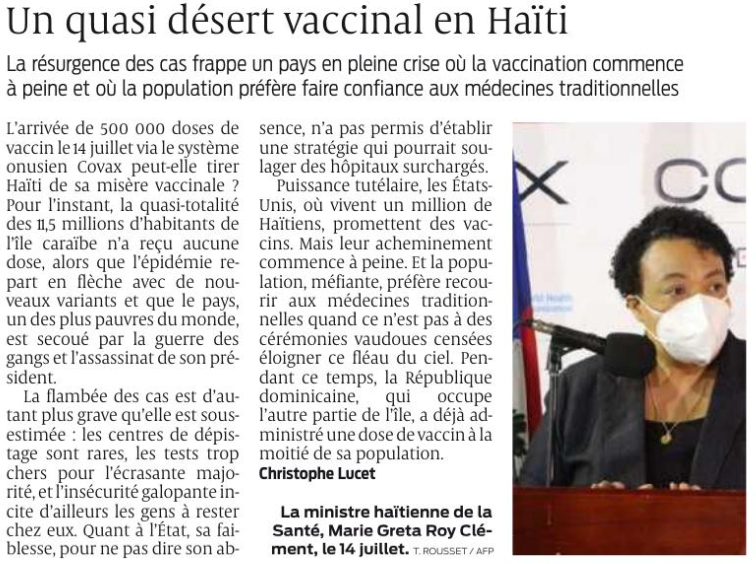 2021 07 18 SO Un quasi désert vaccinal en Haïti