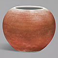 A rare <b>copper</b>-<b>red</b> <b>glazed</b> waterpot, Qianlong seal mark and period (1736-1795)