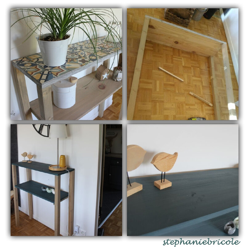 meuble console vert refait