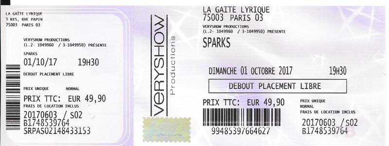 2017 10 01 Sparks Gaité Lyrique Billet