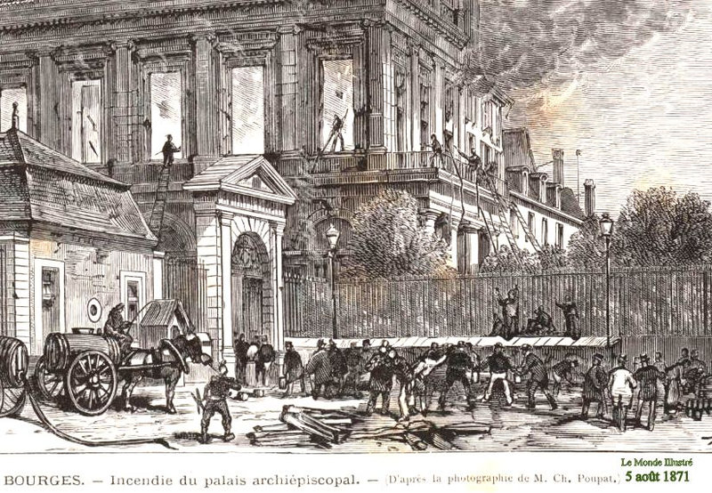 1871 5 aout le monde illustré Bourges incendie de l'archevêché