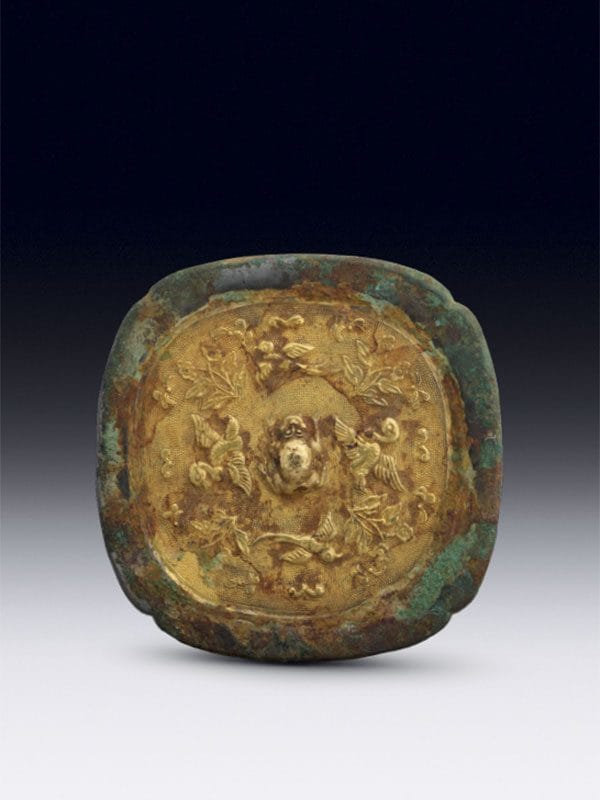 Bronze mirror with gold repoussé plaque, China, Tang dynasty, 618 – 906