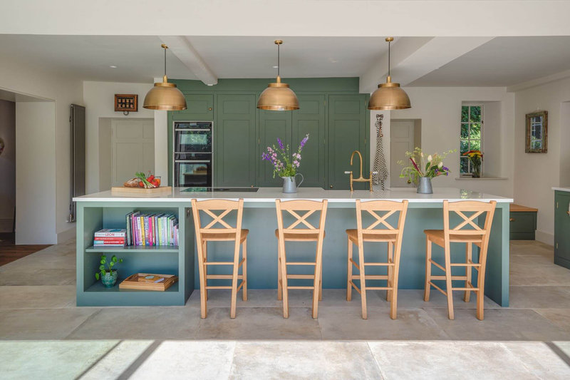 Country-Kitchen-Farrow-and-ball-green-smoke-with-island-and-double-larder