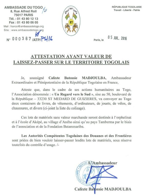 AMBASSADE DU TOGO ATTESTATION