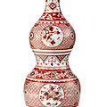 A large iron-red and green-enameled <b>double</b>-<b>gourd</b> vase, Ming dynasty, 16th century
