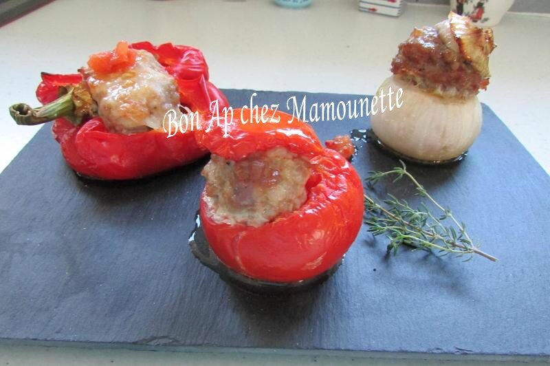 oignons rosé, poivron, tomates Bretagne, farcis à la chair mixte 015