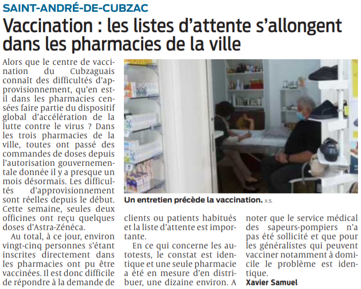 2021 04 27 SO Vaccination les listes d'attente s'allongent dans les pharmacies de la ville