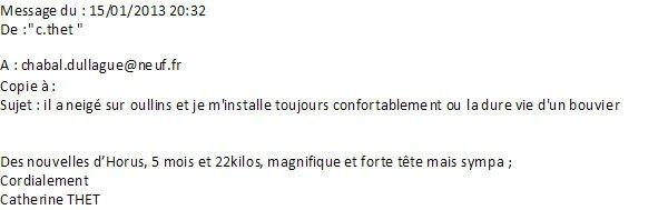 des nouvelles d'HORUS DE LA DULLAGUE ( LYON )