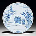 A rare blue and white circular plaque, <b>Chenghua</b> <b>period</b> (<b>1465</b>-<b>1487</b>)
