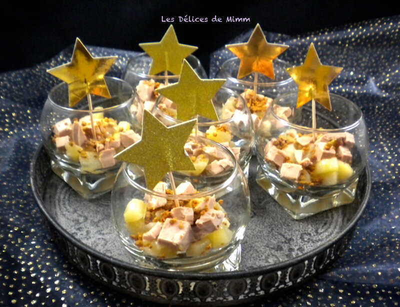 Verrines de poires caramélisées au foie gras
