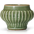 A Longquan celadon ribbed jar, Yuan dynasty (1279-1368)