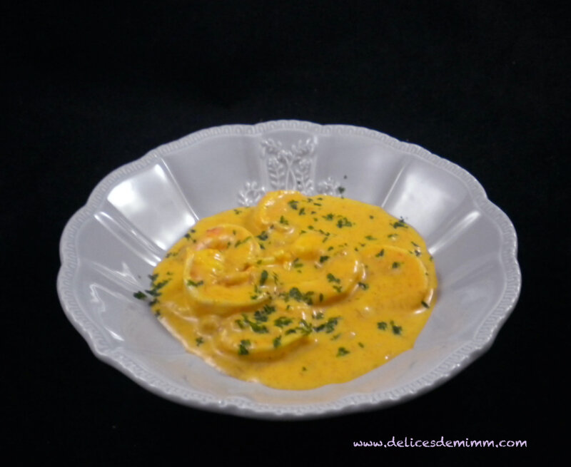 Scampis et crevettes grises à la sauce bisque