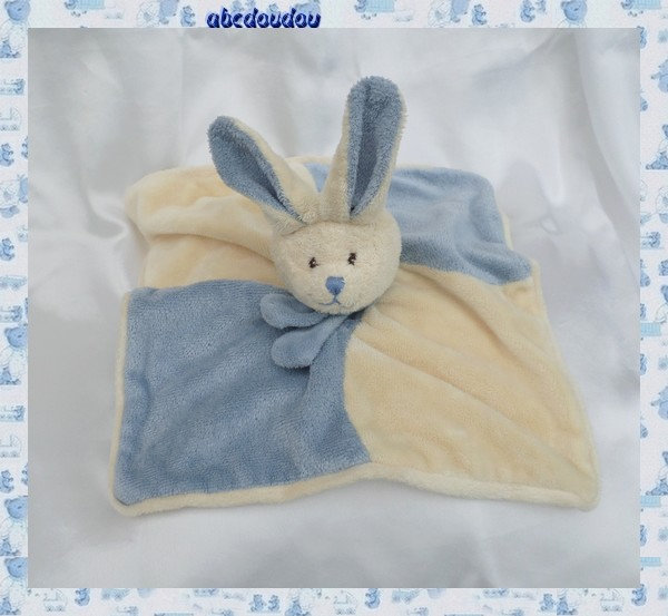 Doudou Peluche Plat Lapin Blanc Bleu Bukowski