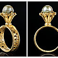 A Byzantine gold and pearl <b>finger</b> <b>ring</b>, circa 7th century A.D. 