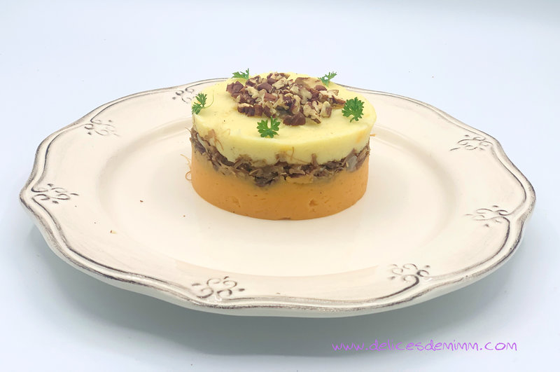 Parmentier de canard confit aux panais et aux patates douces