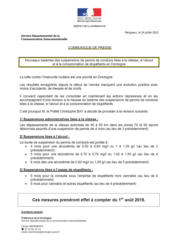 Barêmes pour suspension permis de conduire