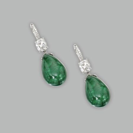 Pair_of_Platinum__Emerald_and_Diamond_Pendant_Earrings