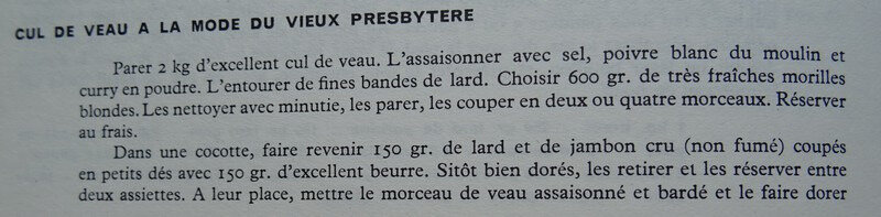 Recette du Cul de Veau a la mode du vieux presbytere