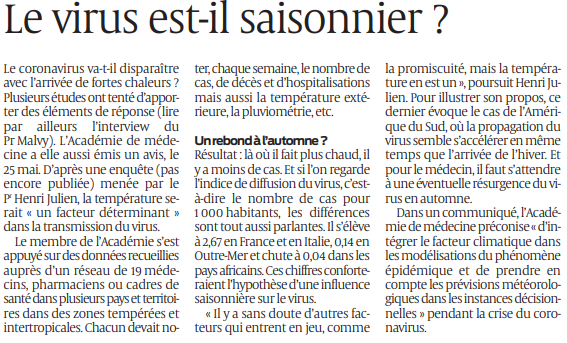 2020 05 30 SO Le virus est il saisonnier