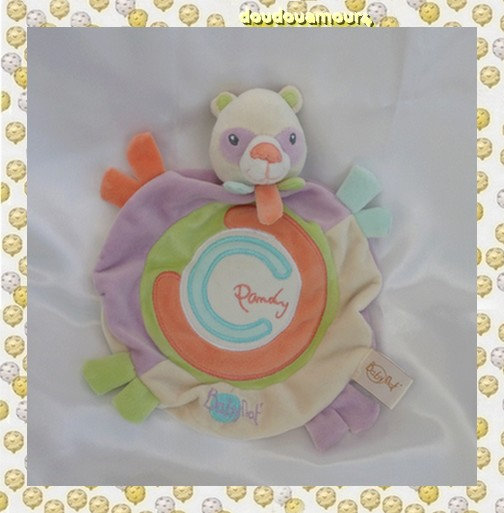 Doudou Peluche Panda Pandy Rond Orange Violet Vert Ecru BabyNat