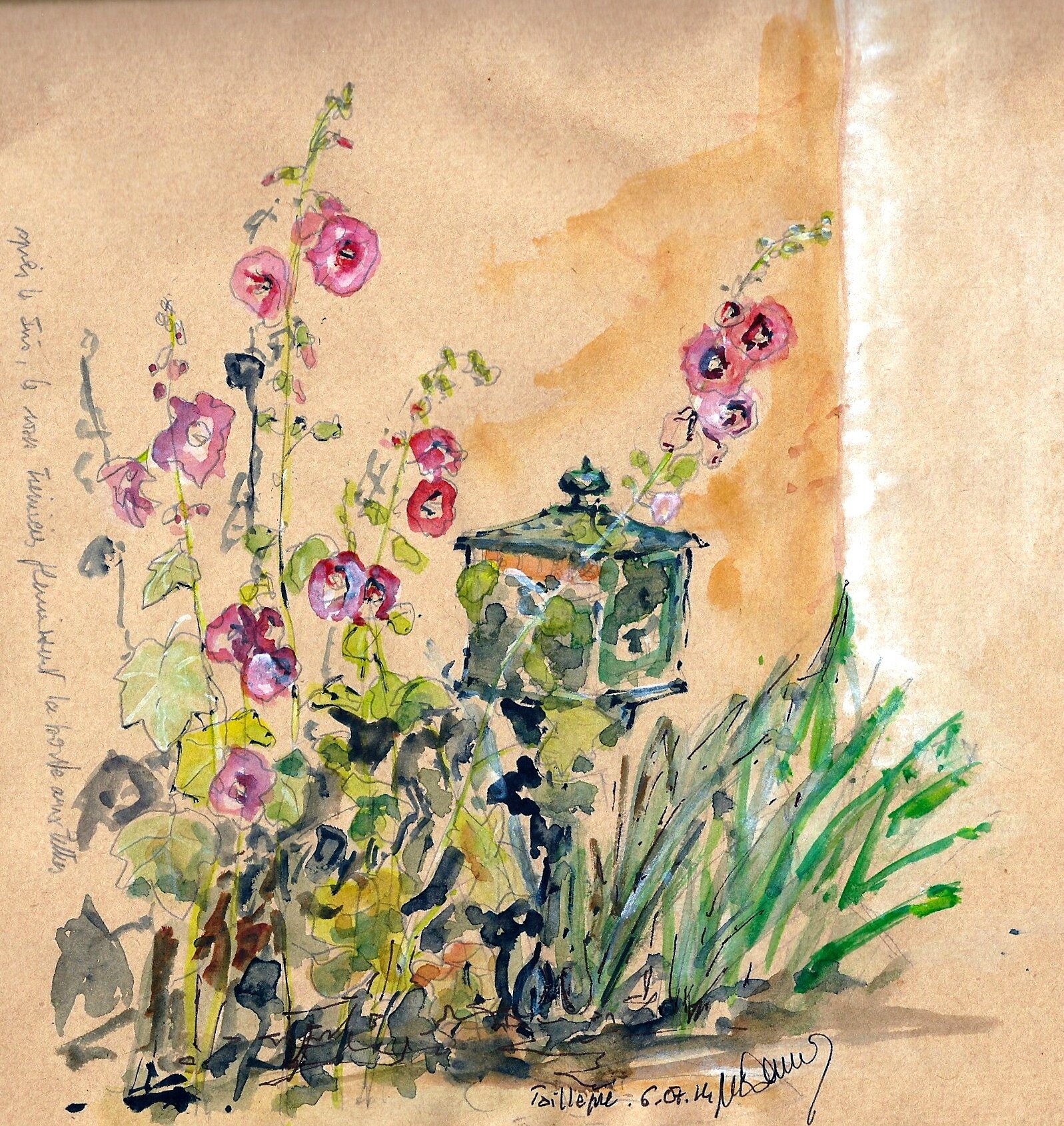 Boite aux lettres et roses trémières
