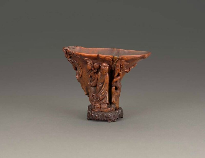 A large Chinese rhinoceros horn libation cup, Qing Dynasty, probably 17th century