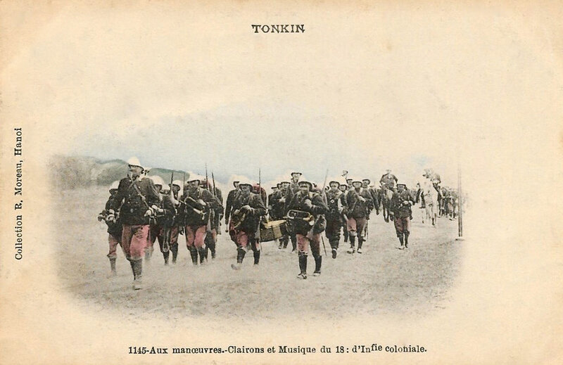 Tonkin, maneuvres du 18e inf coloniale, musique