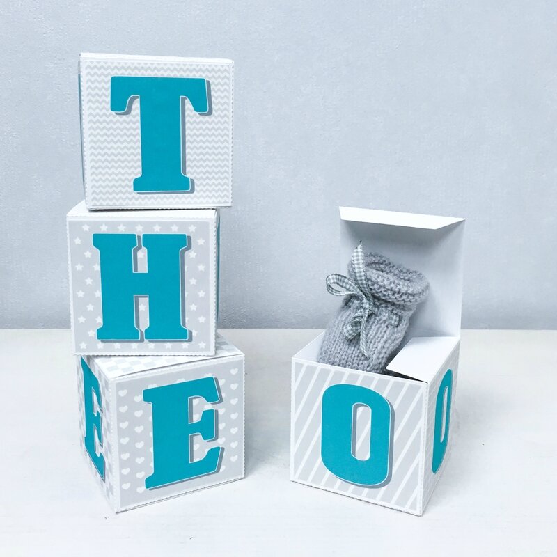 Cubes Lettres prenom vert turquoise THEO 1