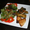Grilled vegetables with a Salad accompanied with <b>goat</b> cheese and toasted pitta bread