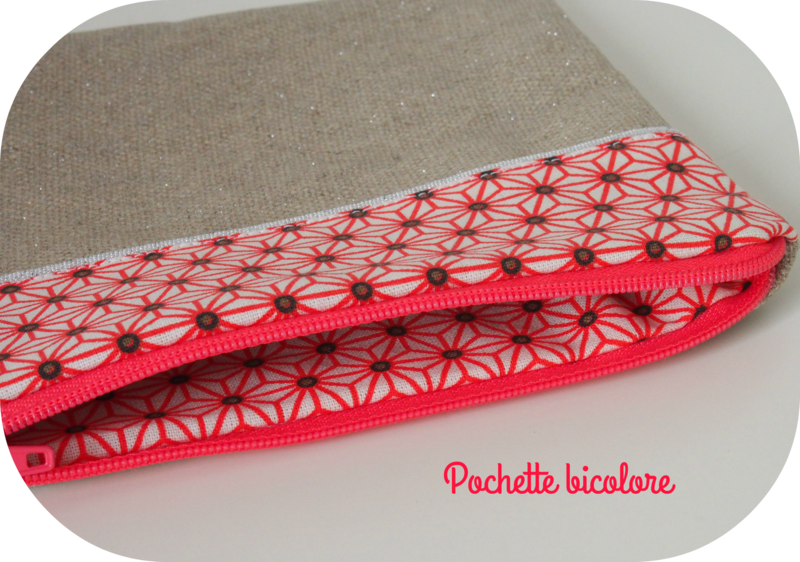 Pochette élégante bicolore lin corail1