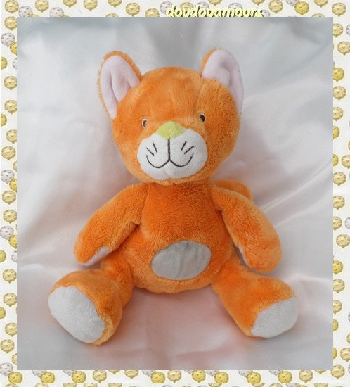 Doudou Peluche Chat Assis Cally Cally Orange Rond Gris Happy Horse