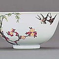 A fine and highly important imperial famille rose '<b>swallows</b>' bowl, Qianlong four-character mark and of the period (1736-1795)