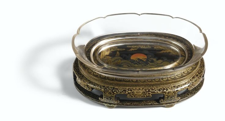 A superb crystal brushwasher and its original maki-e carved lacquer stand, Qing dynasty, Yongzheng period