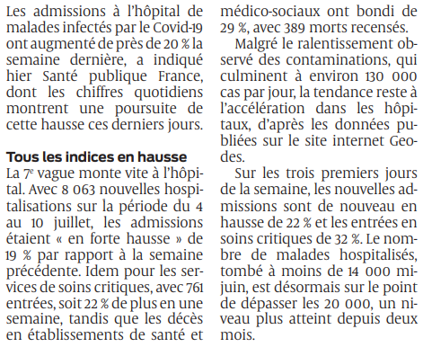 2022 07 15 SO Covid-19 les admissions à l'hôpital en forte hausse2
