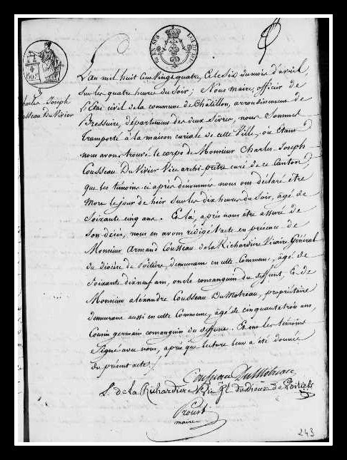 acte décès Cousseau du Vivier
