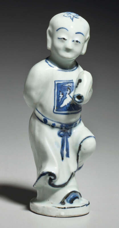 An unusual blue and white boy-form waterdropper, Wanli period (1573-1619)