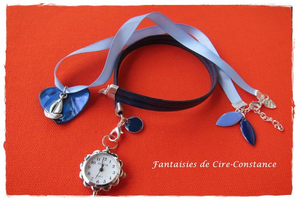 ensemble montre cuir bleu et collier_2