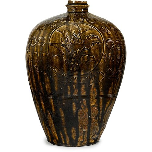 A large and rare Ko-Seto heishi (flask), Kamakura period (early 14th century), 12 116in (30