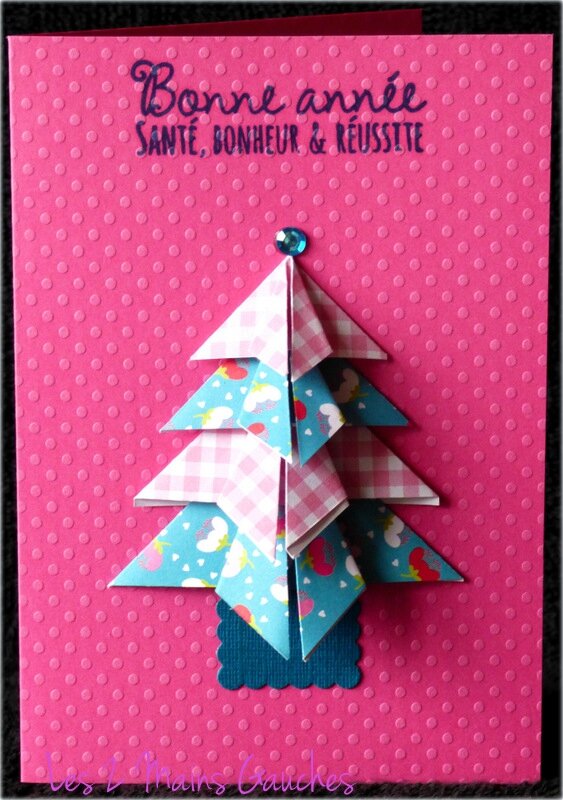 carte de voeux rose avec sapin en origami