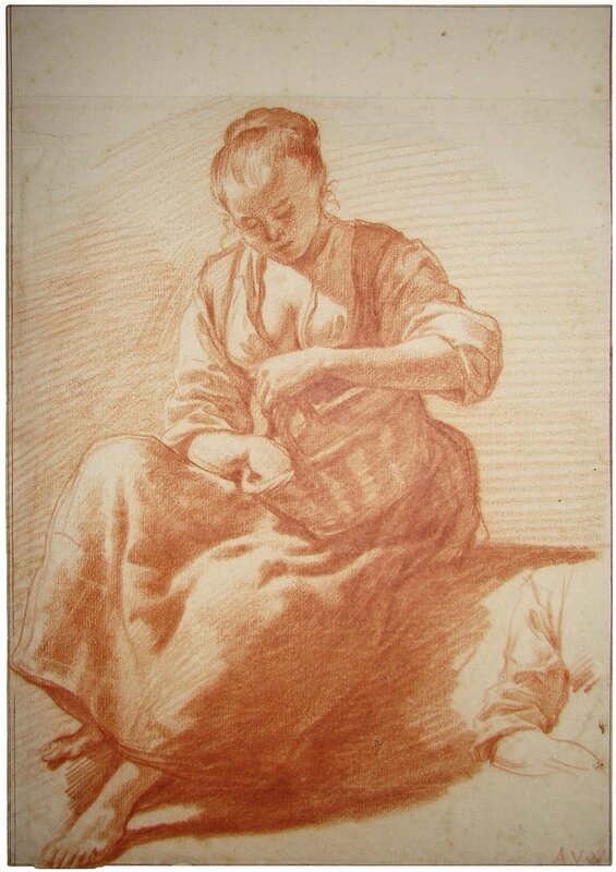 Seated woman with basket
