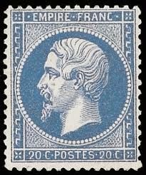 Timbre français 20c Napoléon III 1860