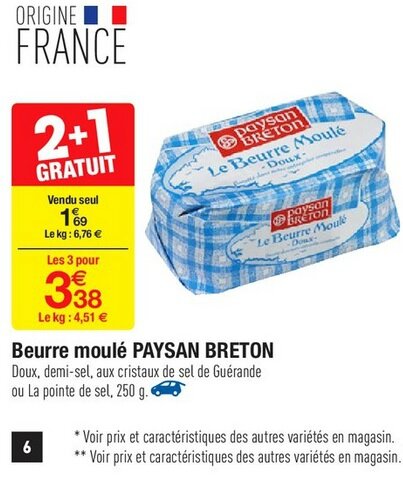 Carrefour Hyper France - Beurre Moulé Paysan Breton du 5 au 11 juillet 2016